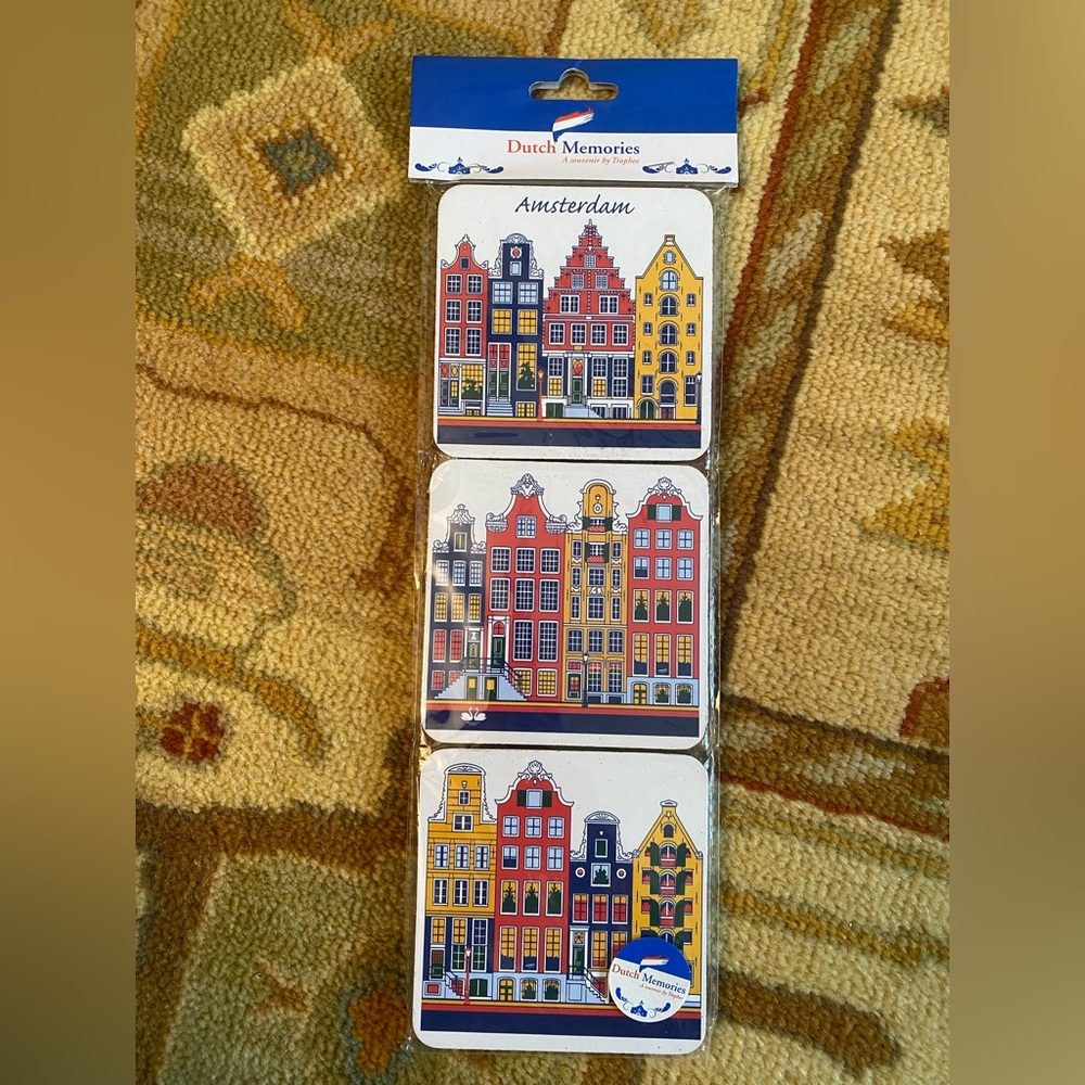 Dutch Memories Amsterdam Coasters – 6-Pack – 3 Styles, Rounded Square
